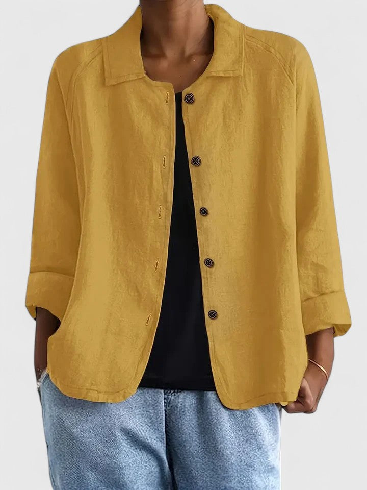 Oversized Chambray Shirt Jacket with Collar - Light Blue
