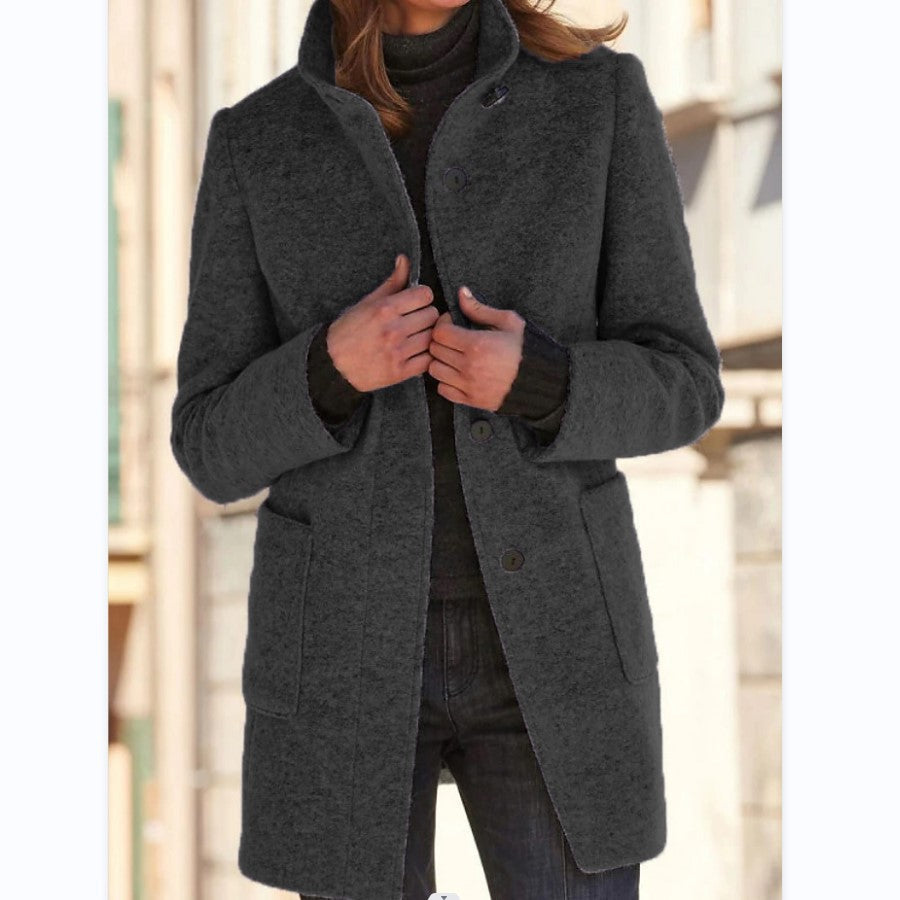 Heidi | Funnel Neck Button Pocket Long Smart Tailored Coat Women