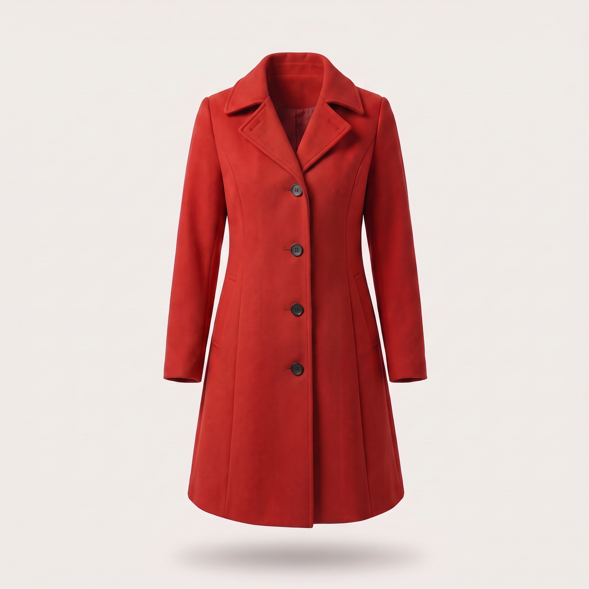 Megan | Fitted Collared Button Flared Knee Length Pocket Autumn Smart Tailored Coat Women