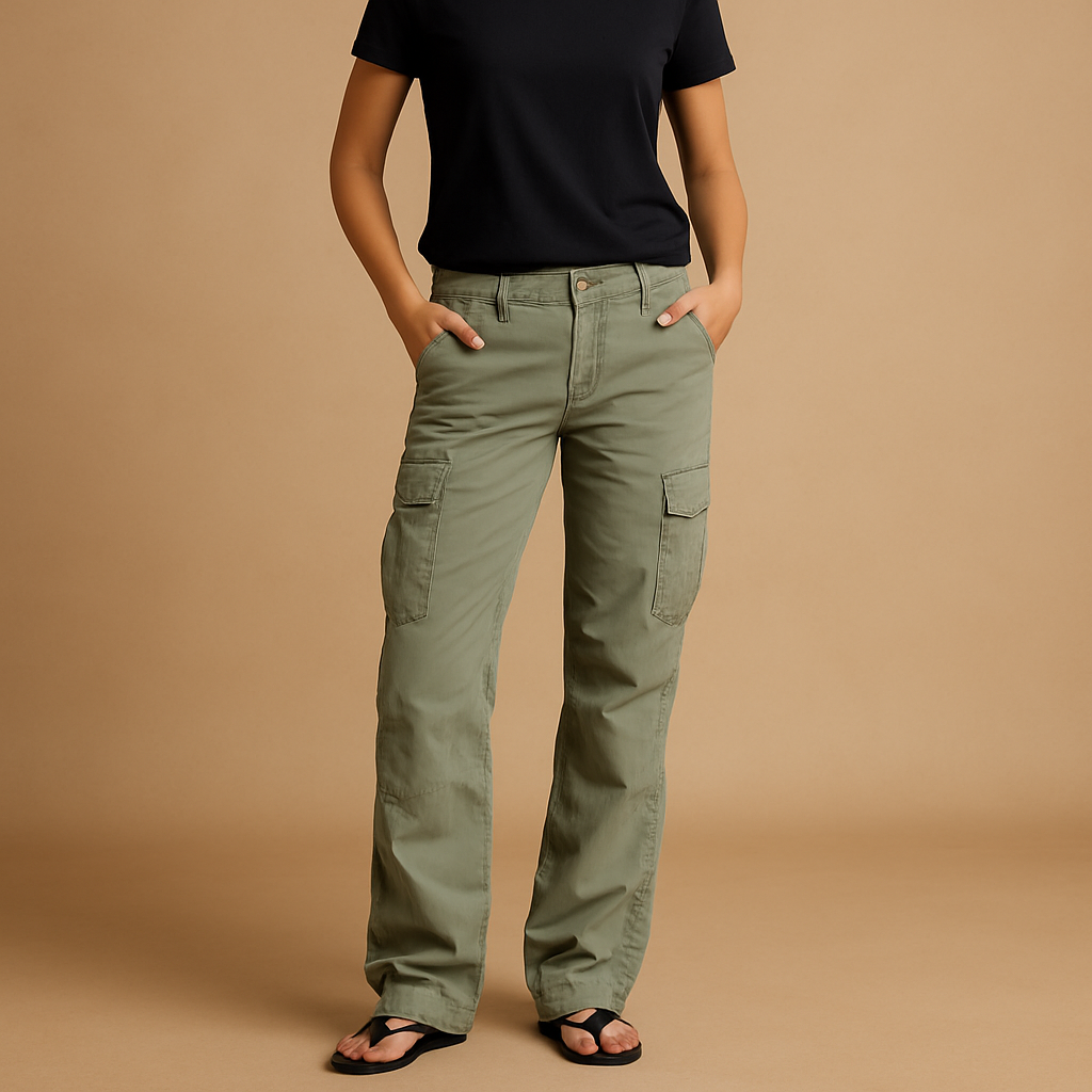 Megan | High Waisted Loose Fit Straight Leg Pocket Autumn Cargo Trousers Women