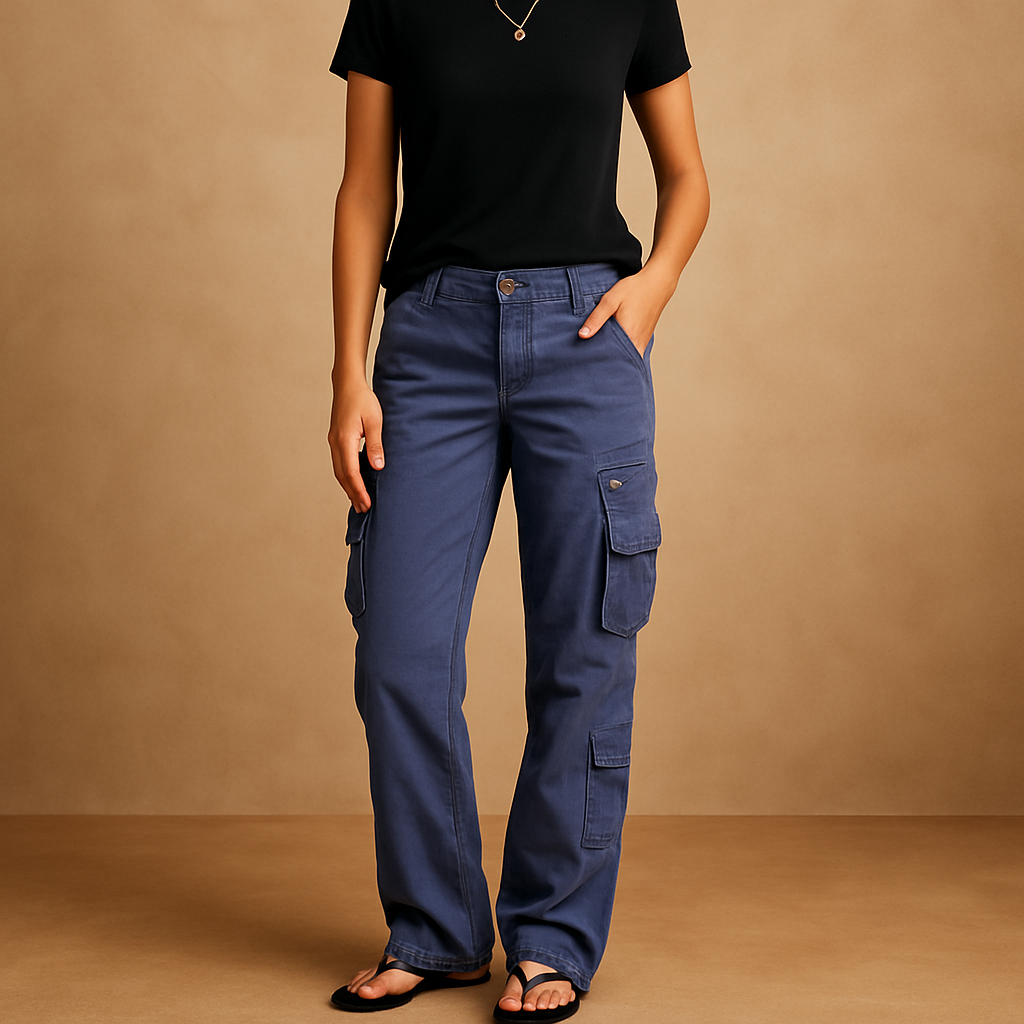 Megan | High Waisted Loose Fit Straight Leg Pocket Autumn Cargo Trousers Women