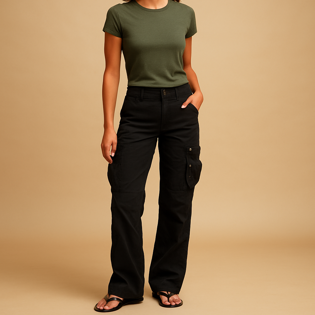 Megan | High Waisted Loose Fit Straight Leg Pocket Autumn Cargo Trousers Women
