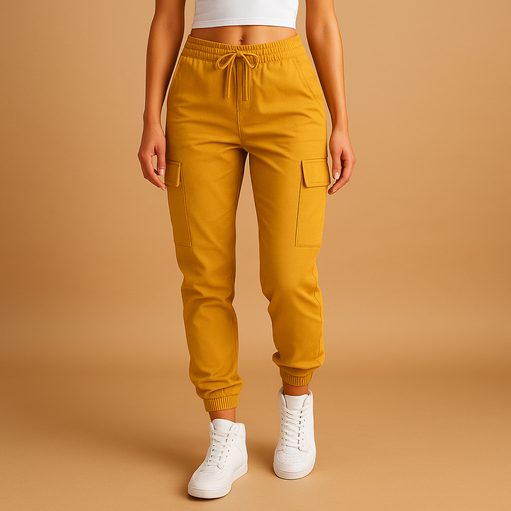 Kiera | Fleece Elasticated Waist Drawstring Cuffed Slim Fit Pocket Autumn Cargo Trousers Women