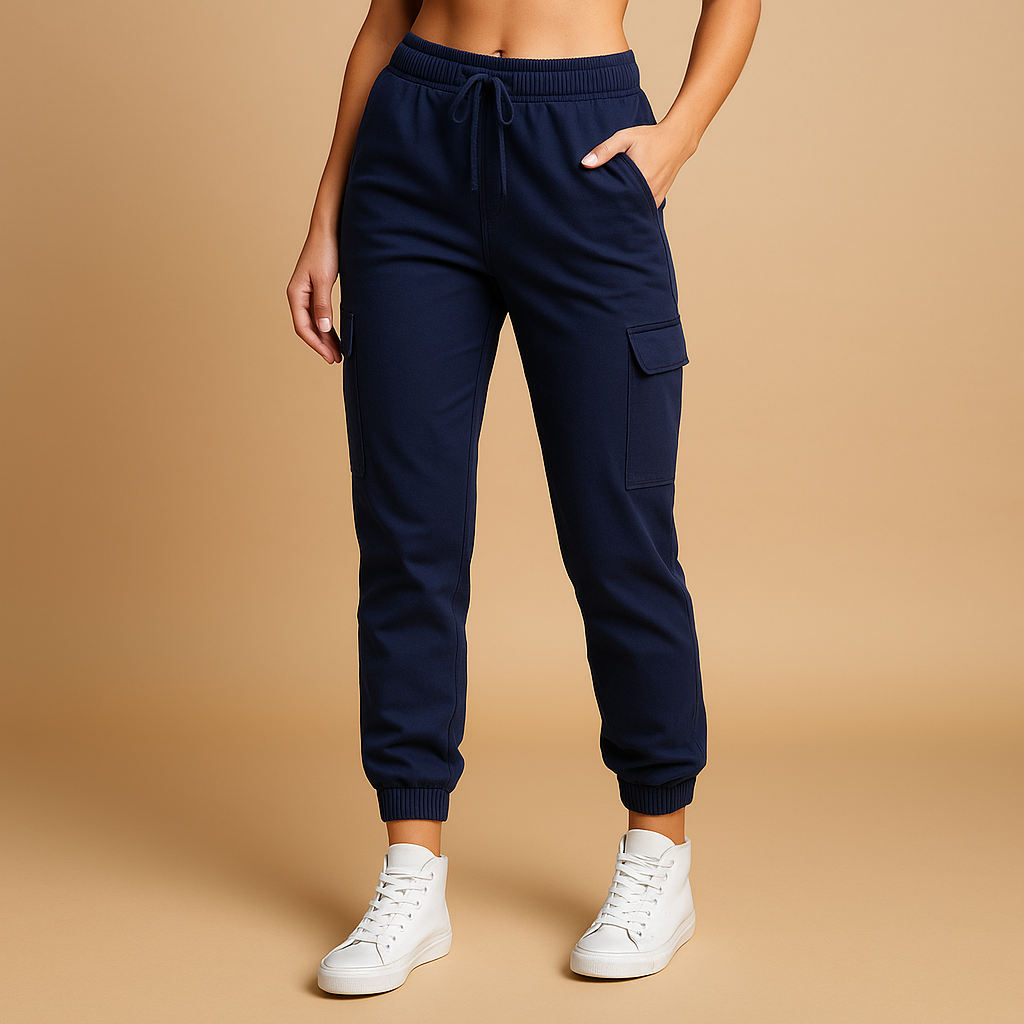 Kiera | Fleece Elasticated Waist Drawstring Cuffed Slim Fit Pocket Autumn Cargo Trousers Women
