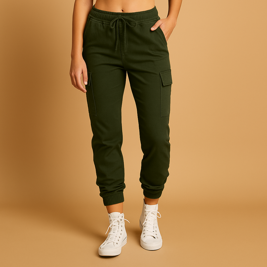 Kiera | Fleece Elasticated Waist Drawstring Cuffed Slim Fit Pocket Autumn Cargo Trousers Women