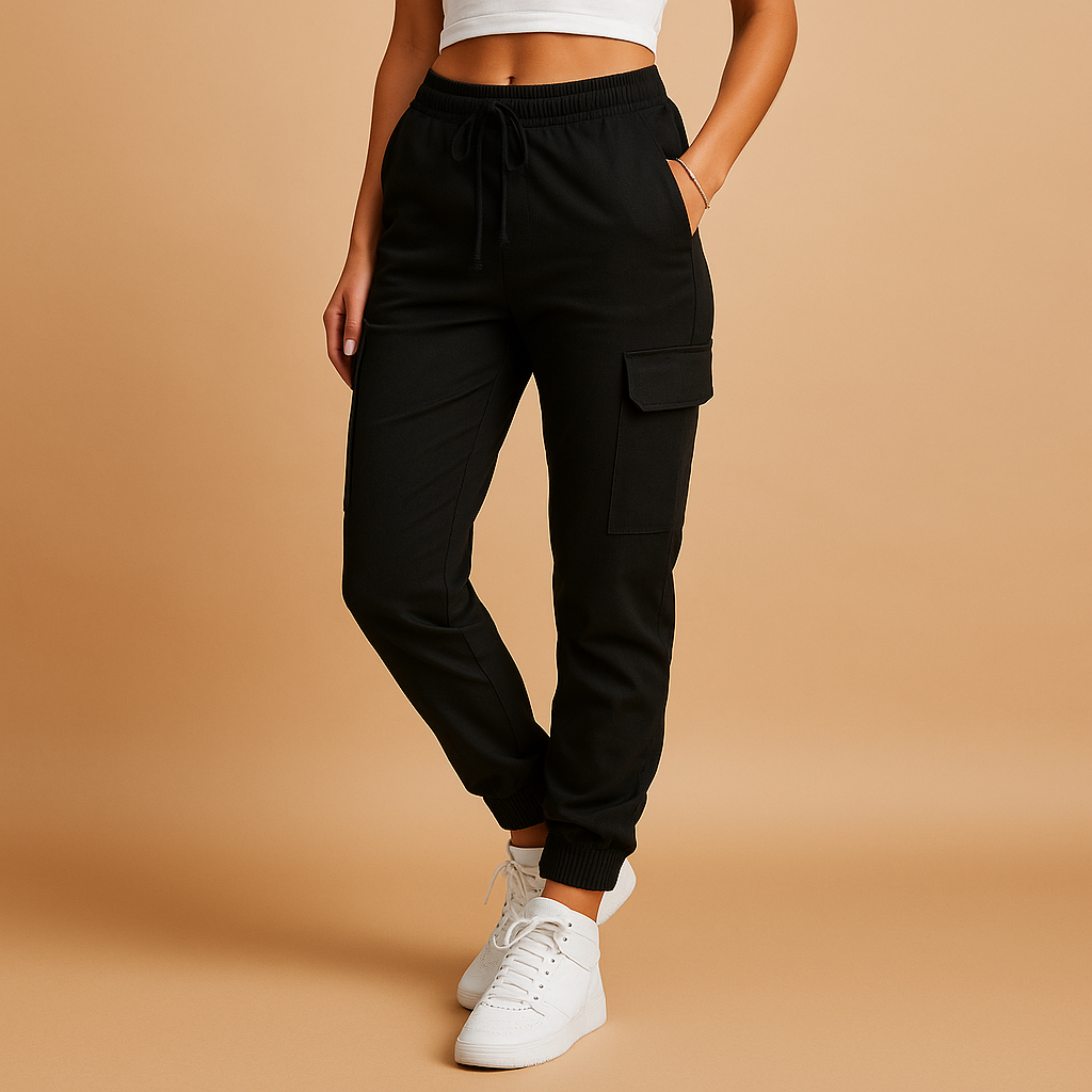 Kiera | Fleece Elasticated Waist Drawstring Cuffed Slim Fit Pocket Autumn Cargo Trousers Women