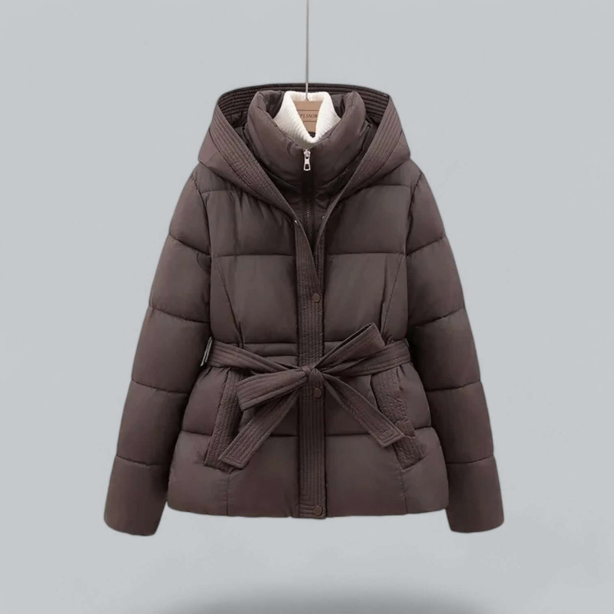 Beau | Winter Belted Zip Up Side Pockets Hooded Short Quilted Puffer Jacket Women