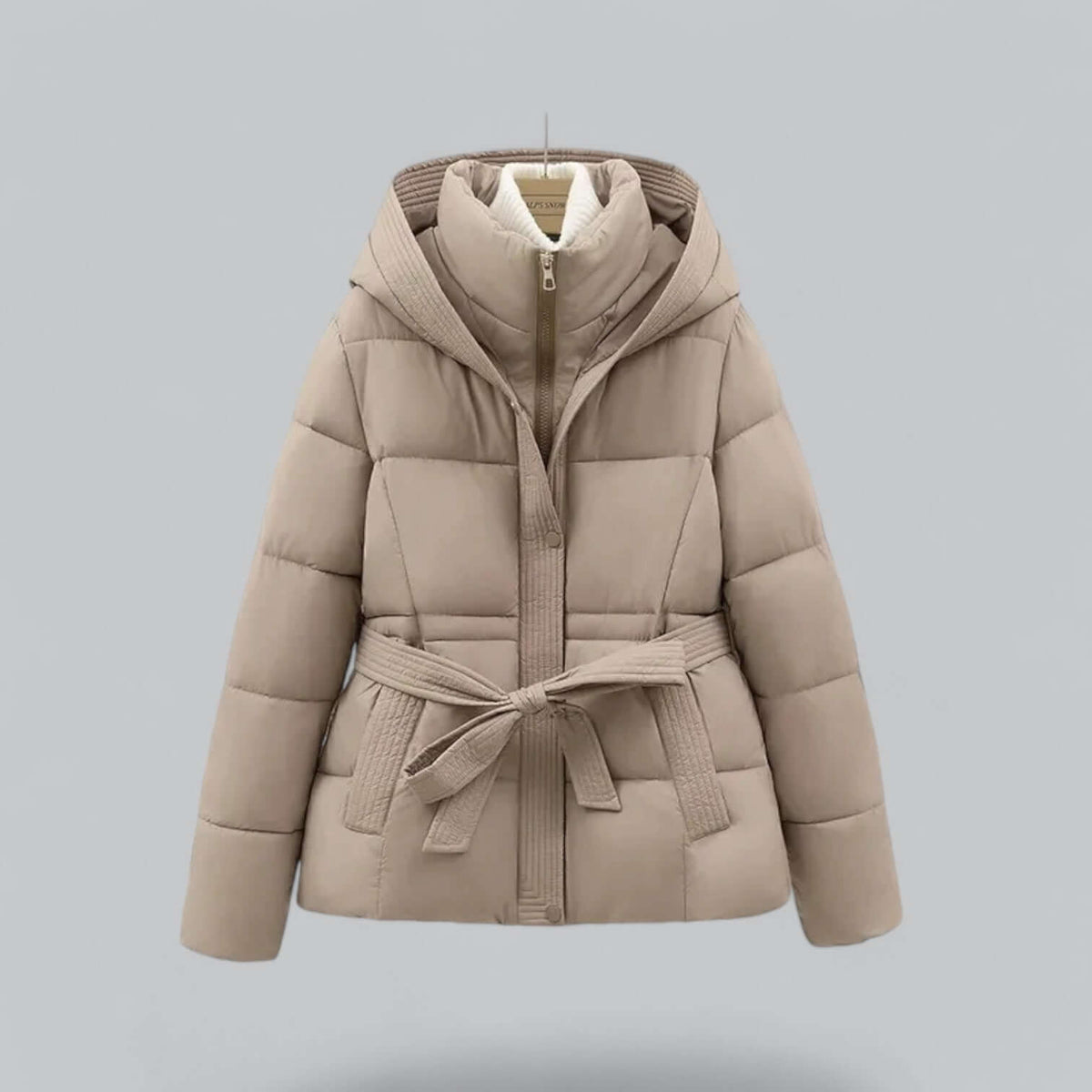 Beau | Winter Belted Zip Up Side Pockets Hooded Short Quilted Puffer Jacket Women