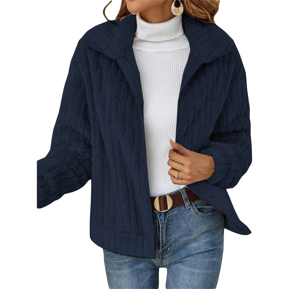 Cable Knit Cardigan Jacket with Collar - Blush Pink
