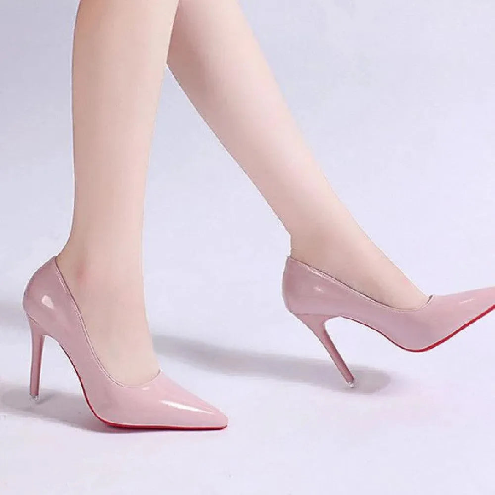 Callie | Faux Leather Patent Slip On Closed Toe Stiletto Smart Wedding Guest High Heels Women