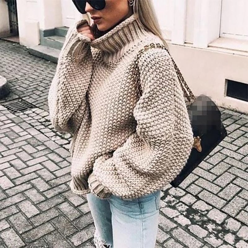 Mia | Oversized Chunky Drop Shoulder Long Sleeve Ribbed Turtleneck Winter Jumper Women