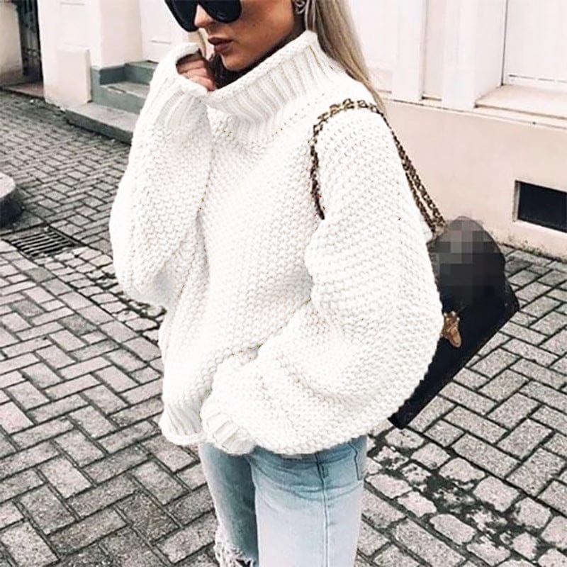 Mia | Oversized Chunky Drop Shoulder Long Sleeve Ribbed Turtleneck Winter Jumper Women