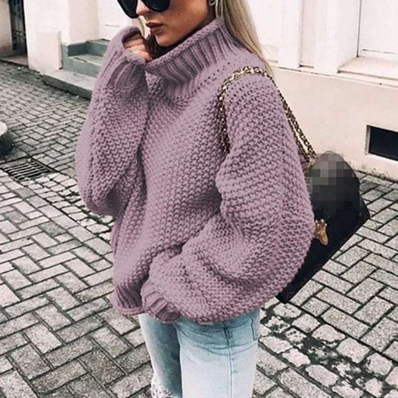 Mia | Oversized Chunky Drop Shoulder Long Sleeve Ribbed Turtleneck Winter Jumper Women