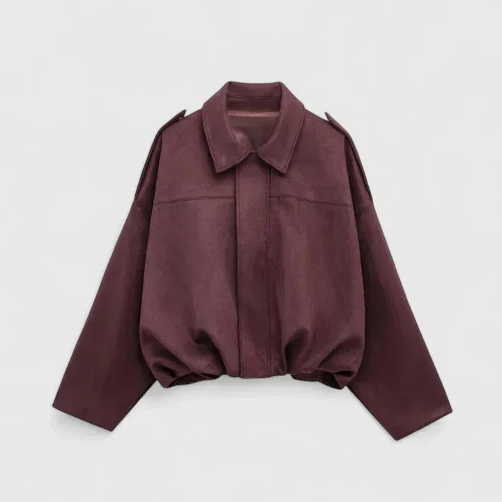 Amy | Faux Suede Collared Zip Up Boxy Oversized Autumn Cropped Bomber Jacket Women