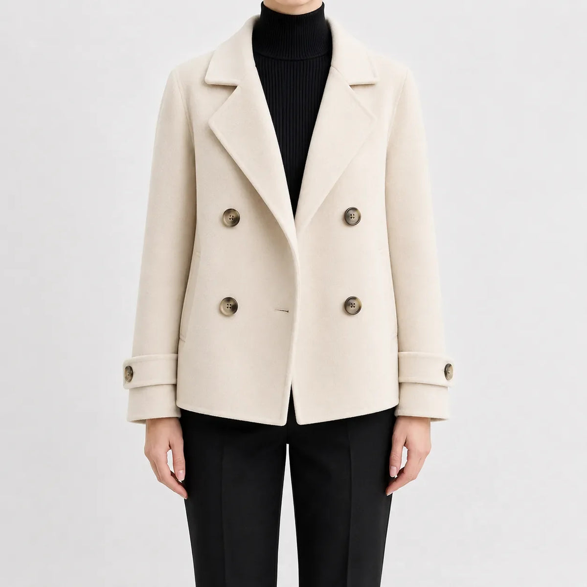 Aoife | Collared Lapel Button Double Breasted Pocket Short Peacoat Women