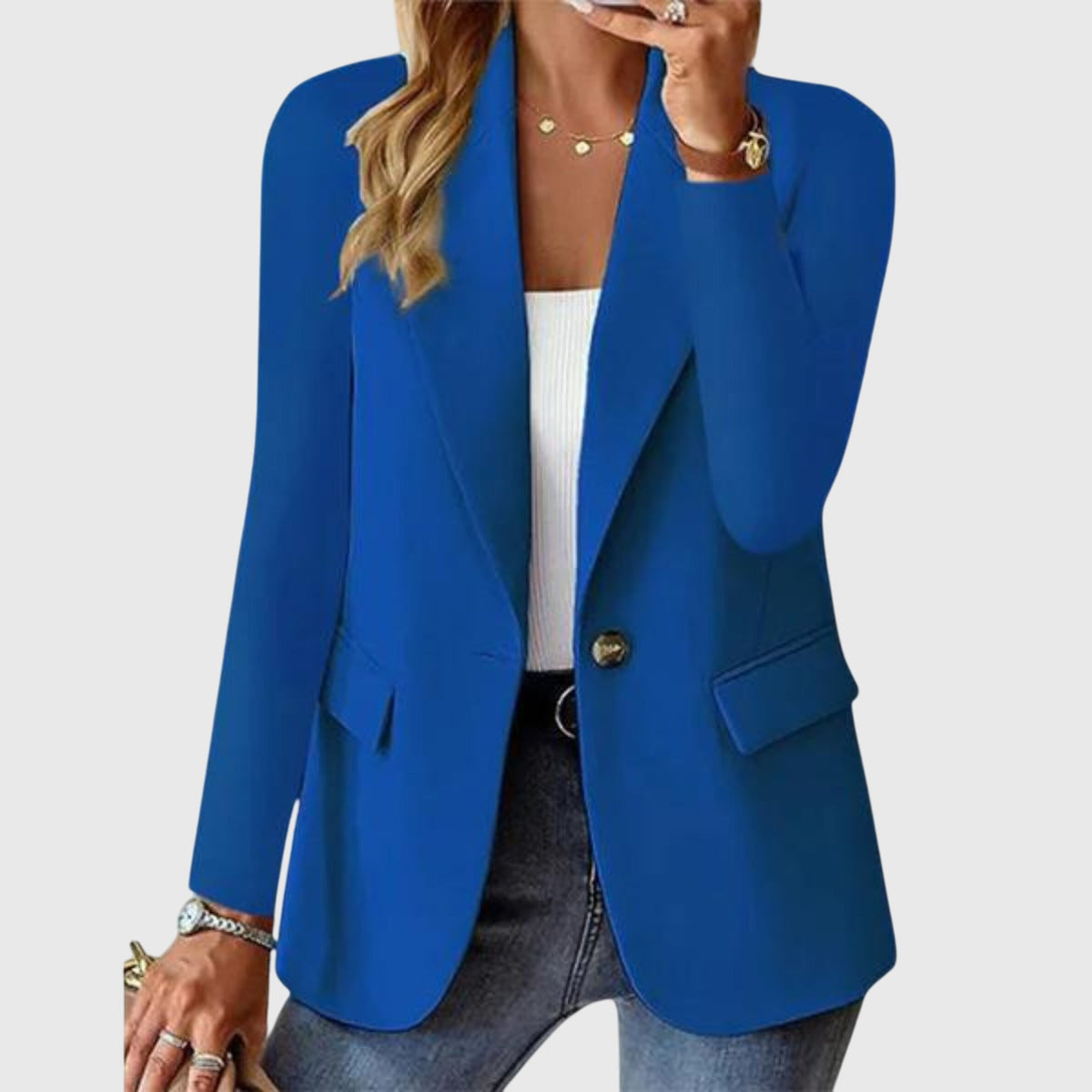 Single Breasted Blazer, Linen Look - Stone