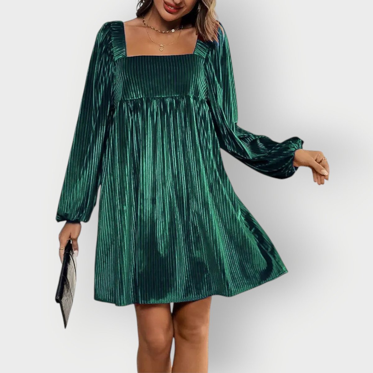 Margo | Square Neck Open Back Pleated Velvet Puff Sleeve Party Mini Dress Women