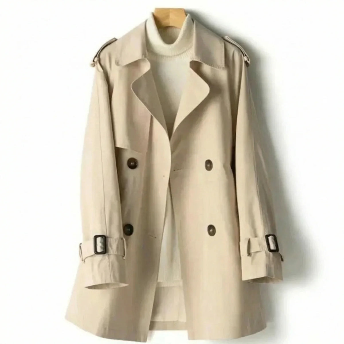 Bess | Classic Tailored Double Breasted Buckle Autumn Smart Short Trench Coat Ladies