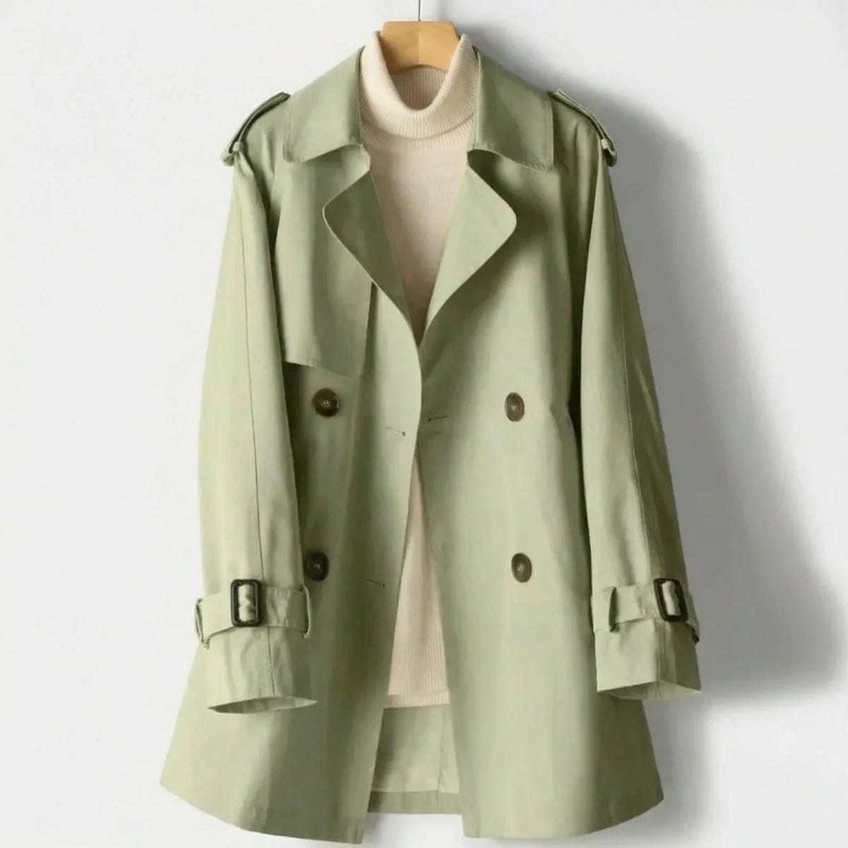 Bess | Classic Tailored Double Breasted Buckle Autumn Smart Short Trench Coat Ladies