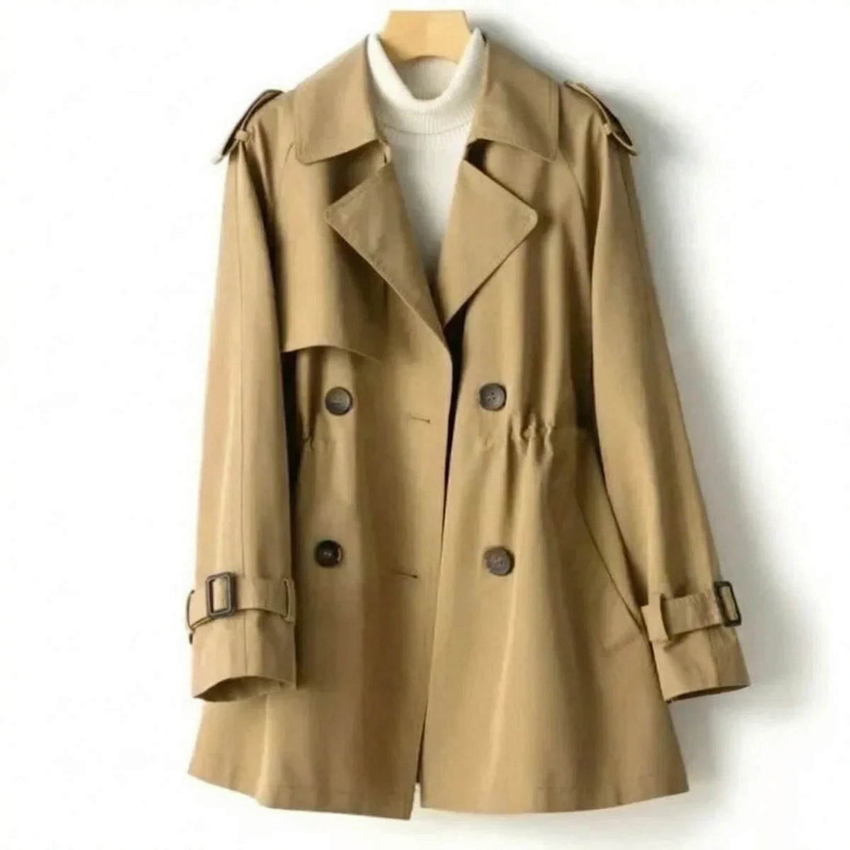 Bess | Classic Tailored Double Breasted Buckle Autumn Smart Short Trench Coat Ladies