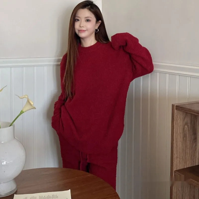 Ella | Oversized Long Sleeve Wide Leg Fleece Knitted Winter Tracksuit Women