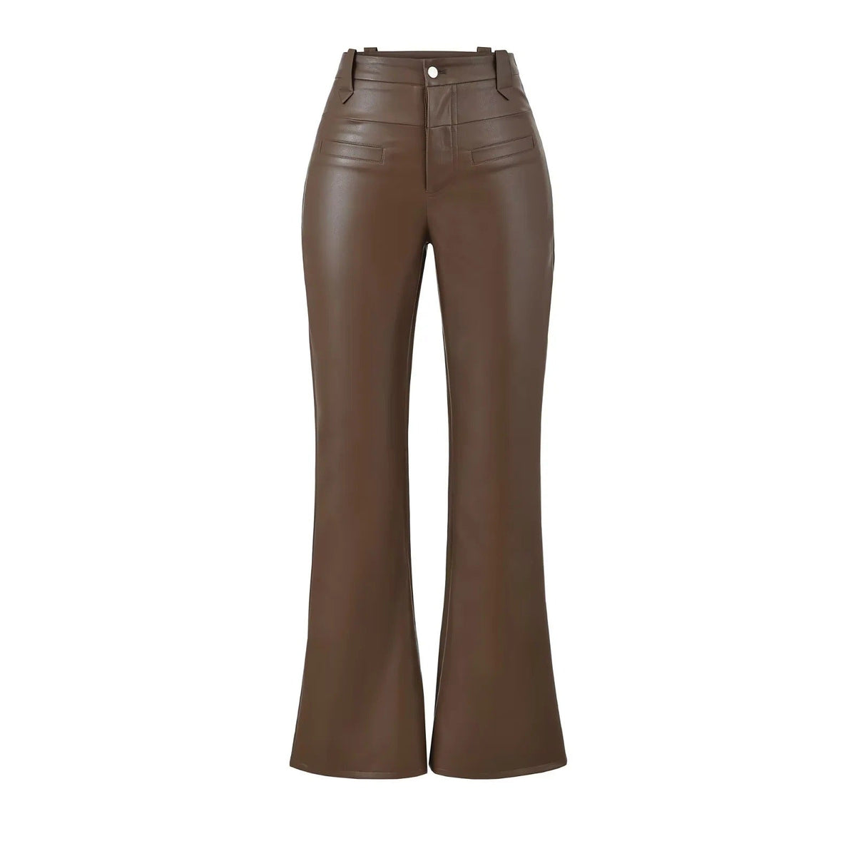 Pippa | Pockets Button Fitted Long Autumn Faux Leather Flared Trousers Women
