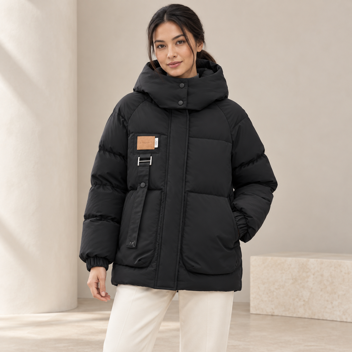 Myla | Winter Oversized Zip Up Hooded Quilted Funnel Neck Puffer Jacket Women