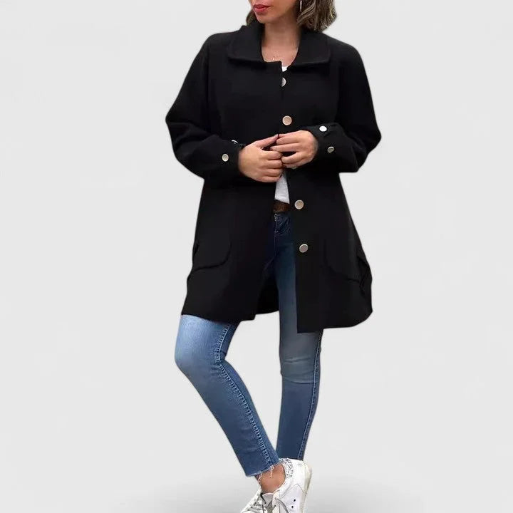 Freda | Collared Button Long Pocket Autumn Smart Tailored Coat Women