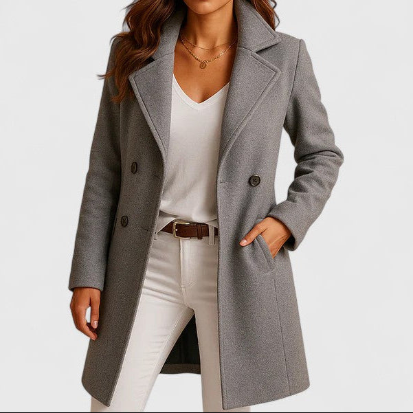 Wool Blend Double Breasted Coat with Belt - Camel