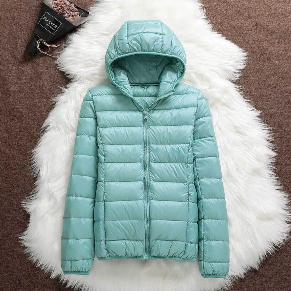 Enya | Winter Fitted Shiny Quilted Zip Up Hooded Padded Puffer Jacket Women