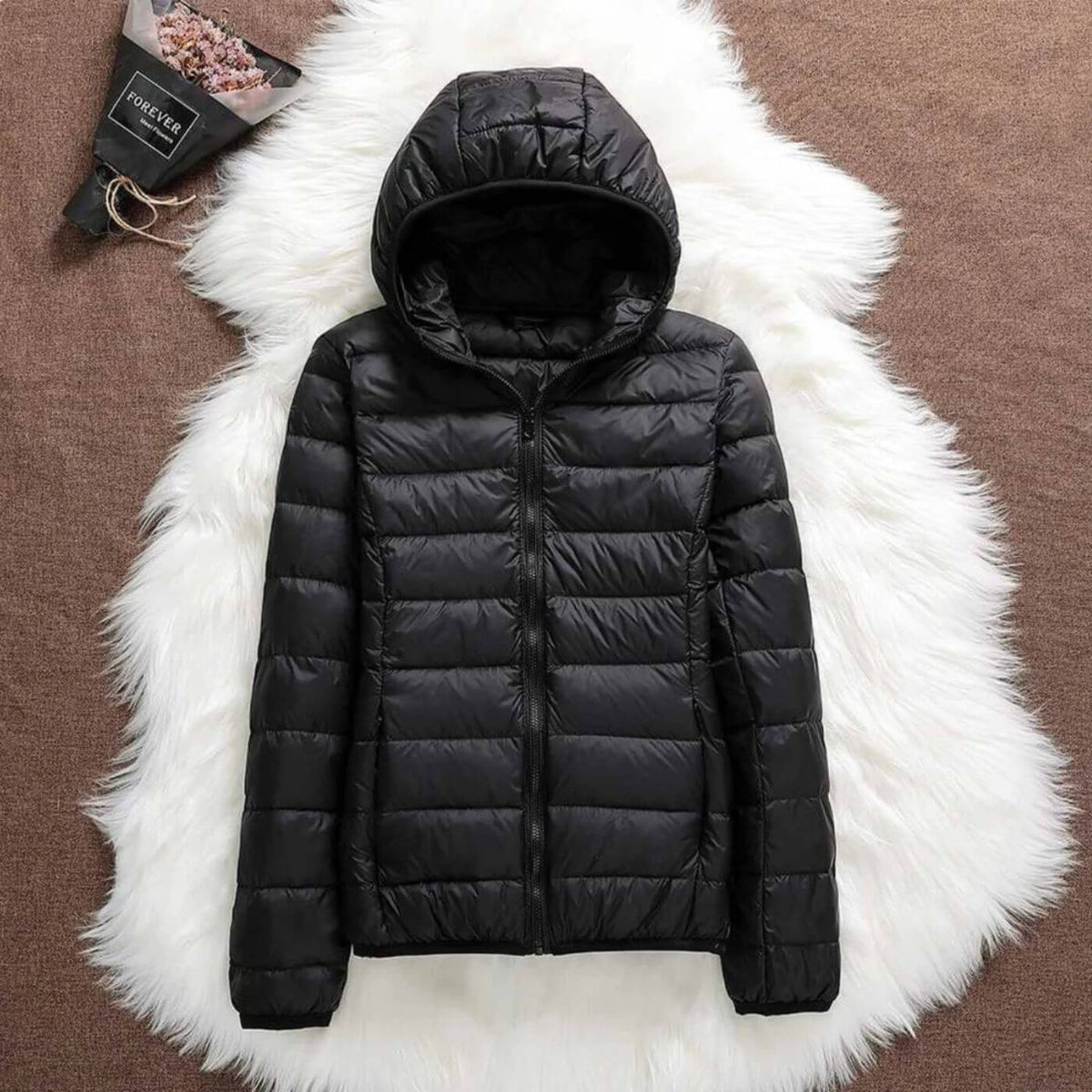 Enya | Winter Fitted Shiny Quilted Zip Up Hooded Padded Puffer Jacket Women