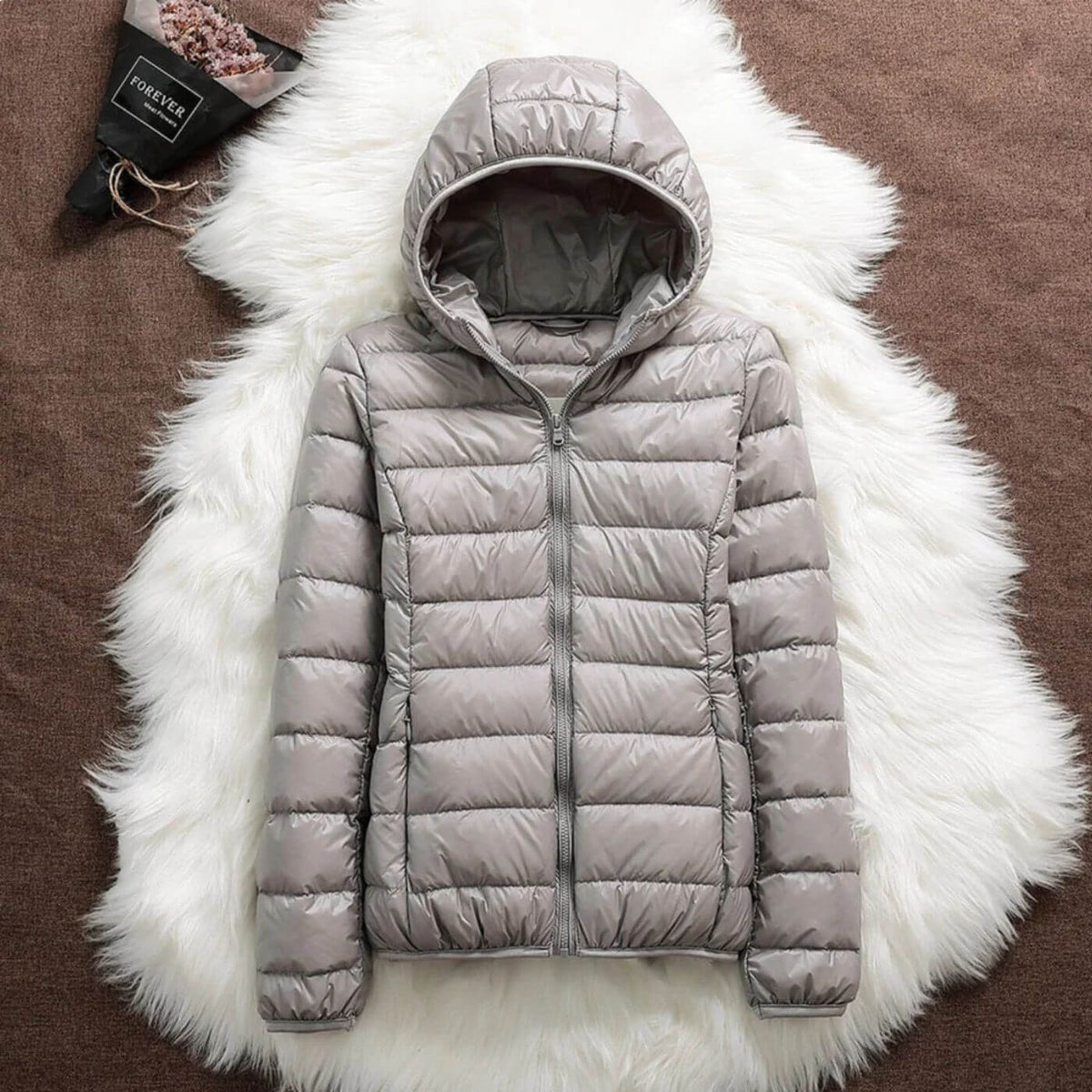 Enya | Winter Fitted Shiny Quilted Zip Up Hooded Padded Puffer Jacket Women