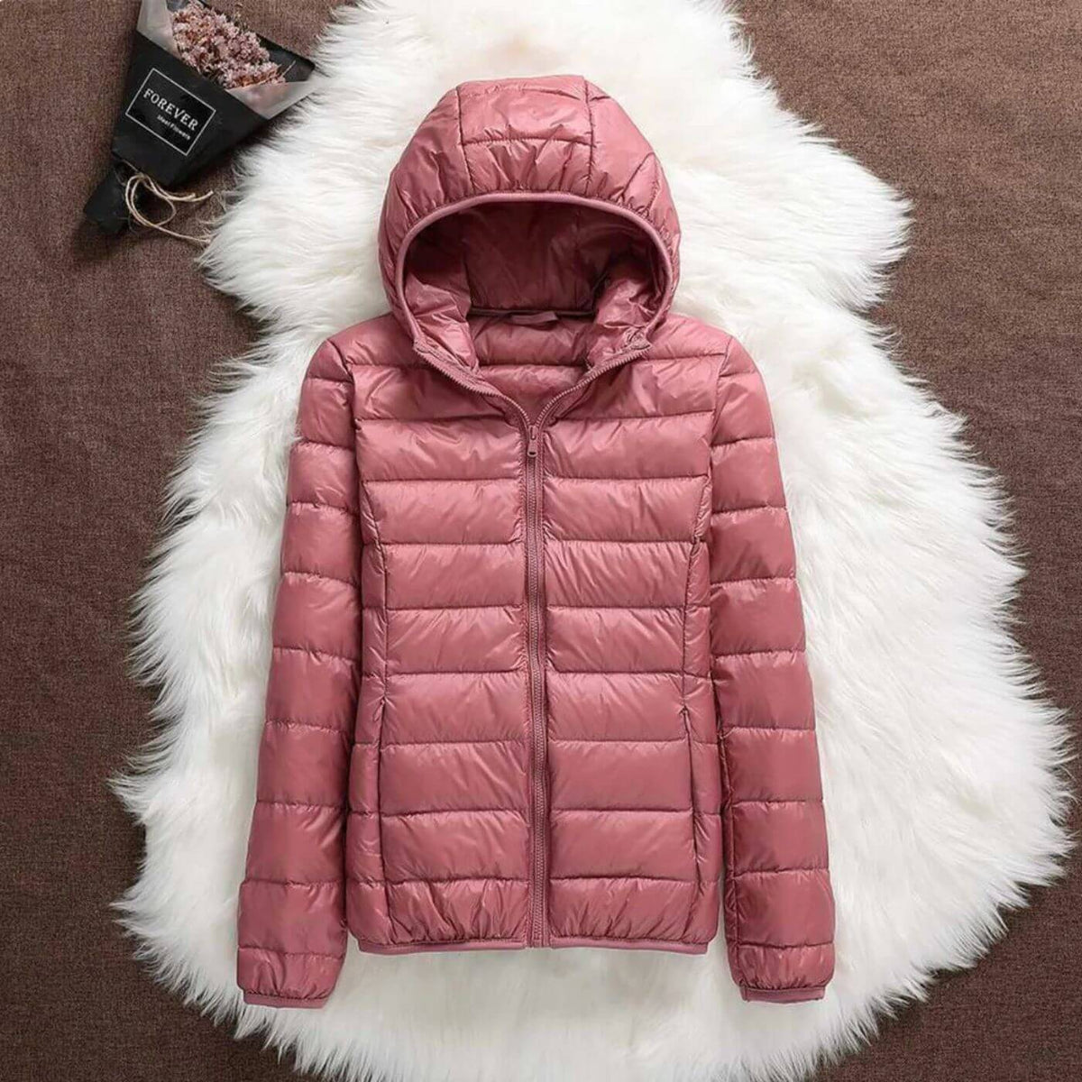 Enya | Winter Fitted Shiny Quilted Zip Up Hooded Padded Puffer Jacket Women
