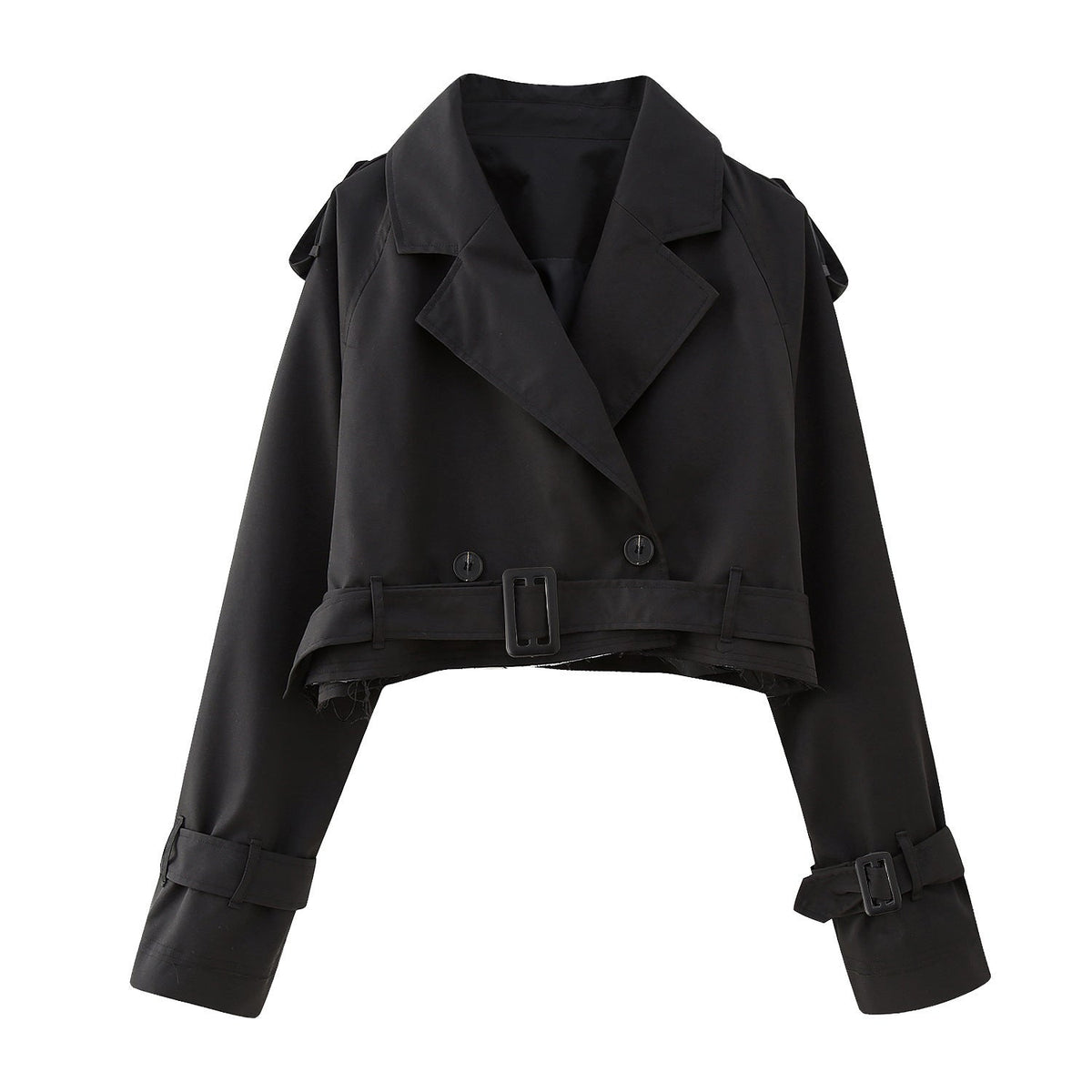 Halle | Oversized Double Breasted Belted Buckle Lapel Collared Autumn Smart Cropped Trench Coat Ladies