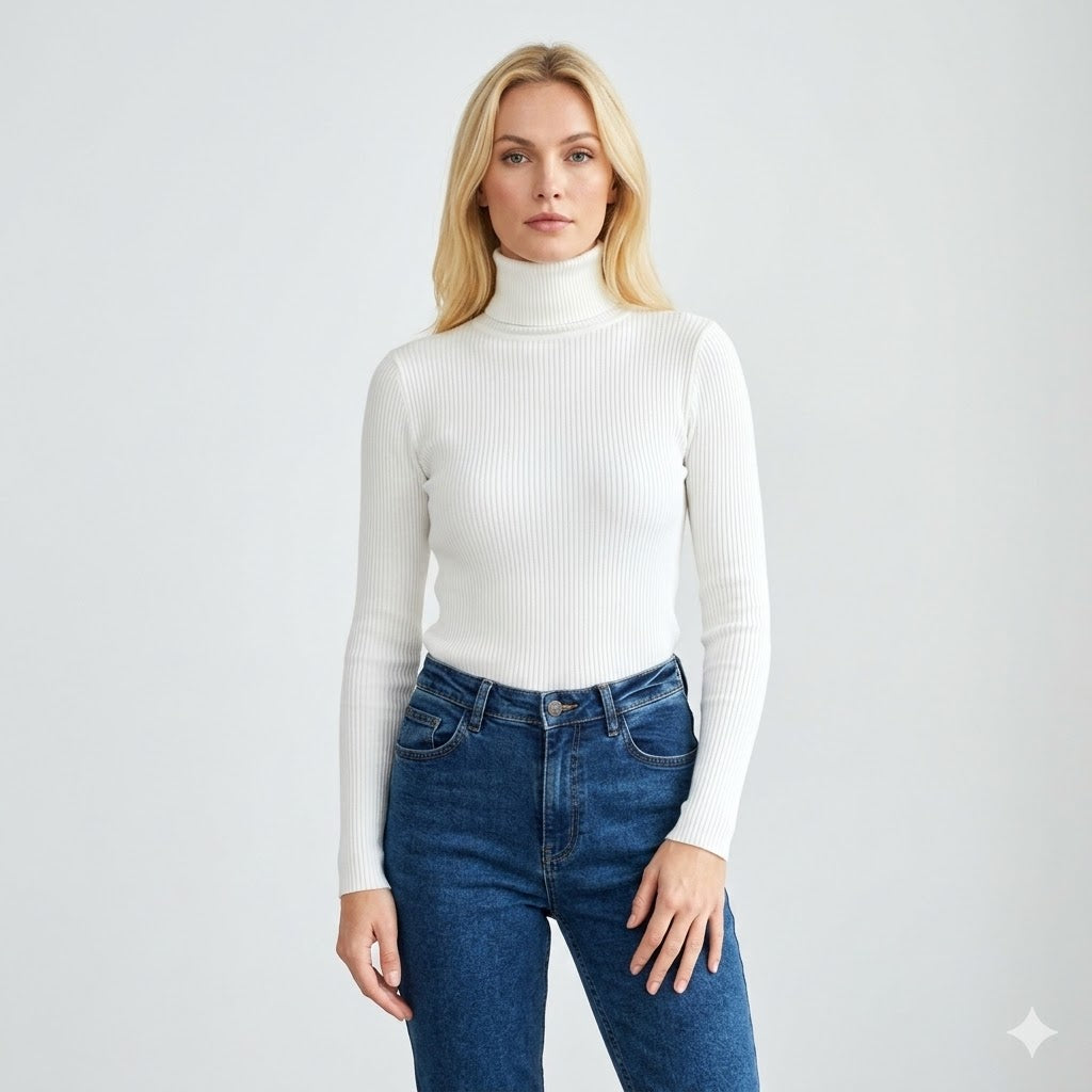 Edie | Ribbed Fitted Long Sleeve Turtleneck High Neck Autumn Work Jumper Women