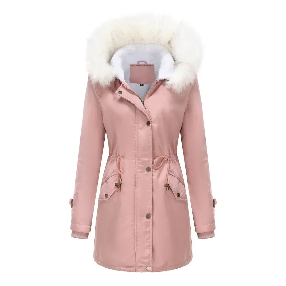 Lexi | Fleece Lined Faux Fur Hooded Tie Waist Pockets Winter Parka Coat Women