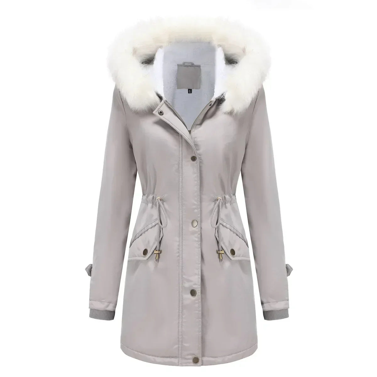 Lexi | Fleece Lined Faux Fur Hooded Tie Waist Pockets Winter Parka Coat Women