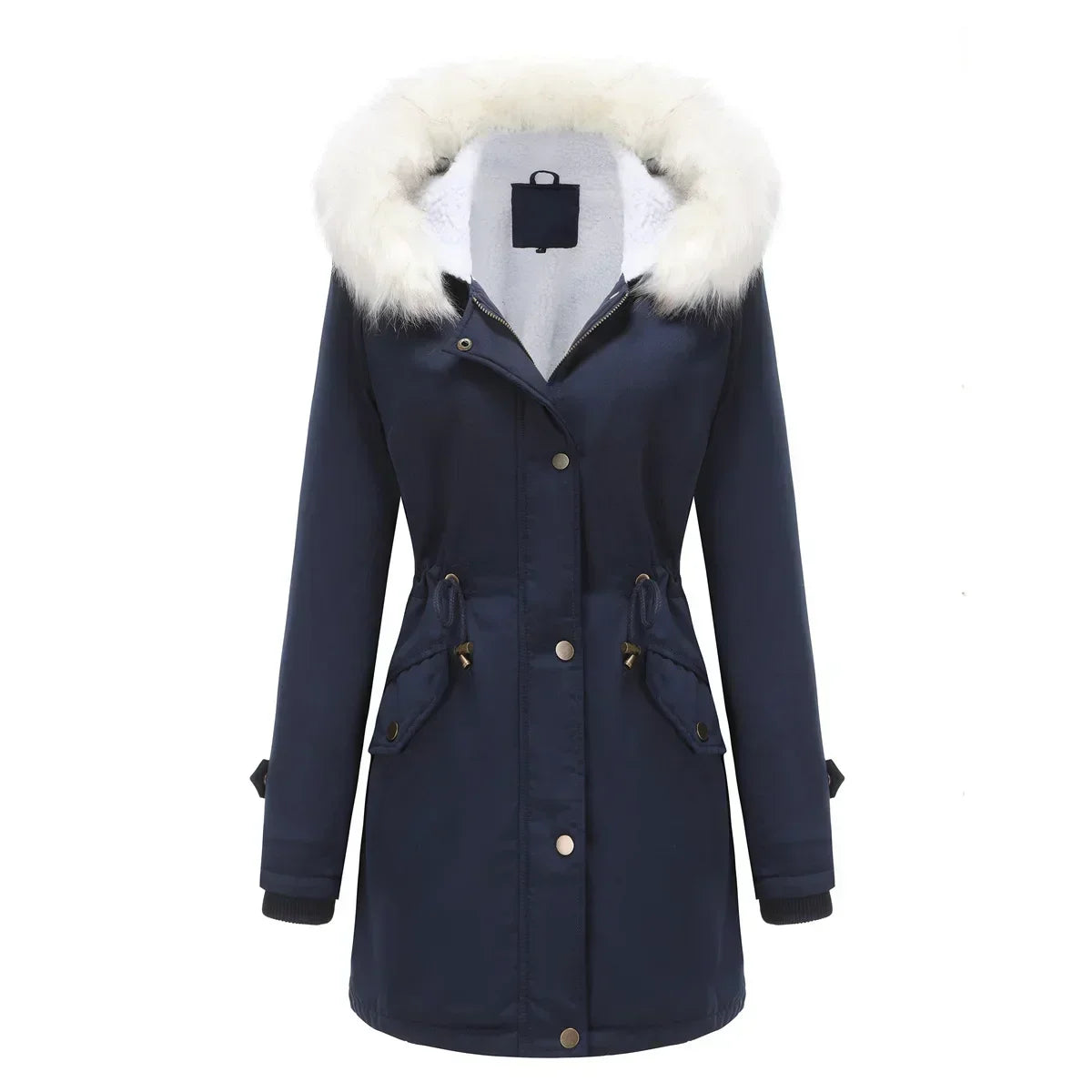 Lexi | Fleece Lined Faux Fur Hooded Tie Waist Pockets Winter Parka Coat Women