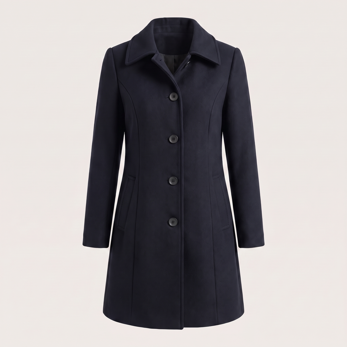 Megan | Fitted Collared Button Flared Knee Length Pocket Autumn Smart Tailored Coat Women