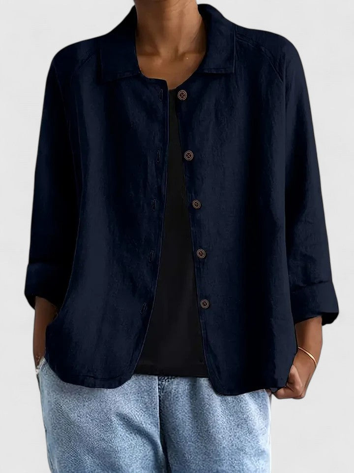 Oversized Chambray Shirt Jacket with Collar - Light Blue