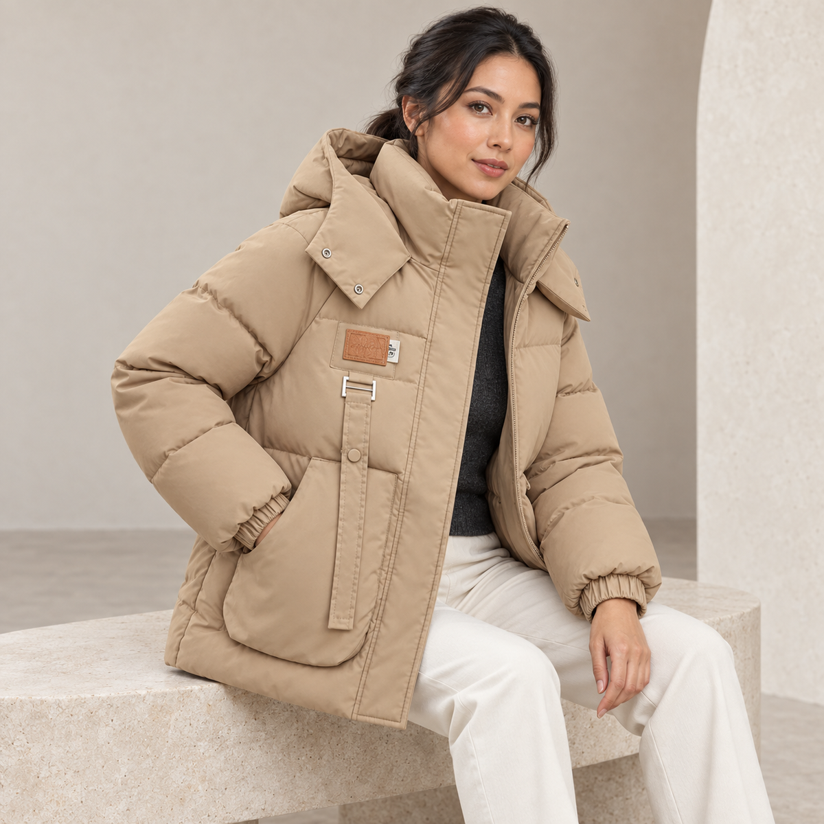 Myla | Winter Oversized Zip Up Hooded Quilted Funnel Neck Puffer Jacket Women