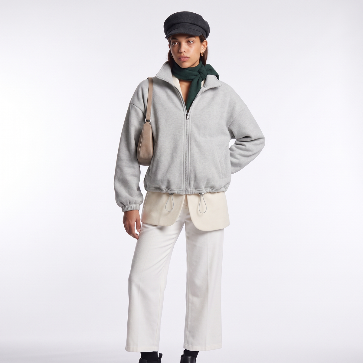 Sasha | Oversized Cropped Funnel Neck Autumn Winter Full Zip Fleece Jacket Women