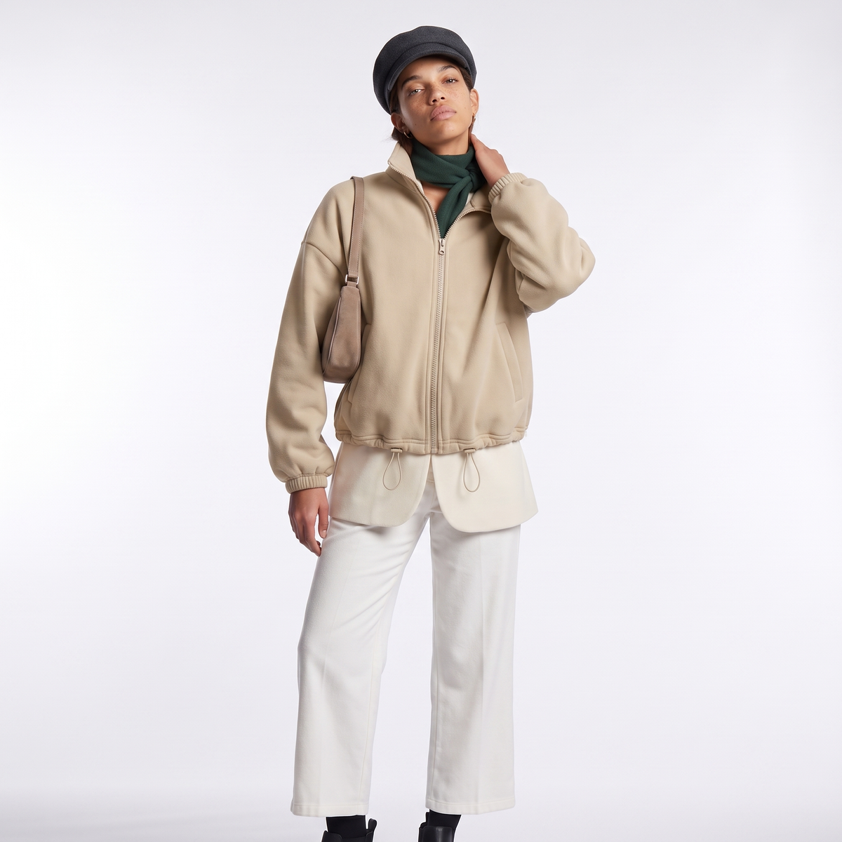 Sasha | Oversized Cropped Funnel Neck Autumn Winter Full Zip Fleece Jacket Women