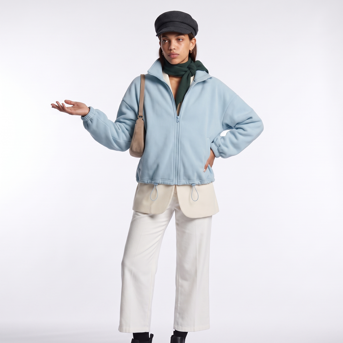 Sasha | Oversized Cropped Funnel Neck Autumn Winter Full Zip Fleece Jacket Women