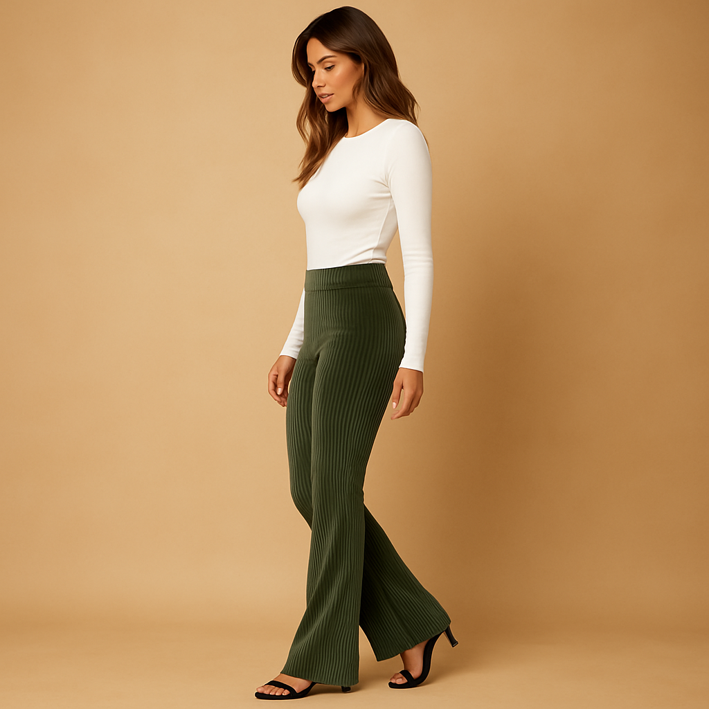 Nadia | High Waisted Party Ribbed Velvet Flared Trousers Women
