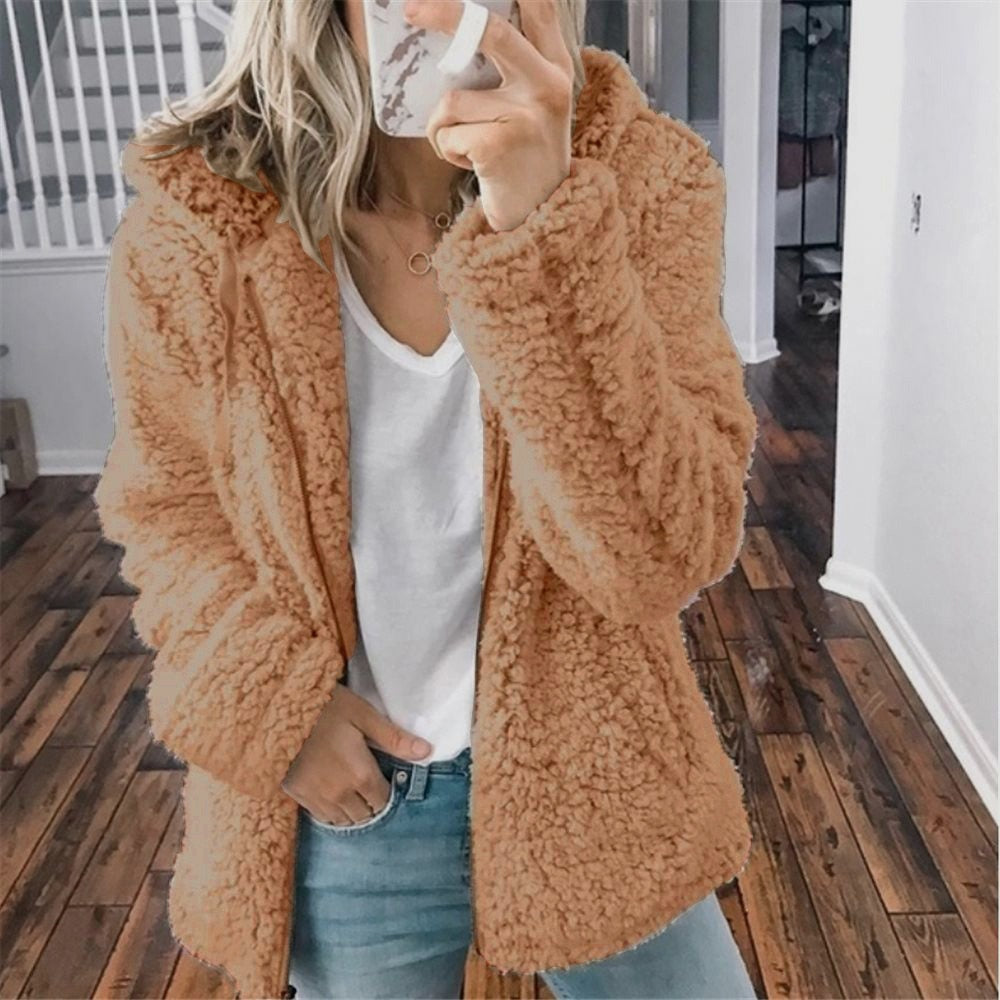 Sage | Hooded Zipped Borg Fleece Oversized Winter Jacket Teddy Coat Women