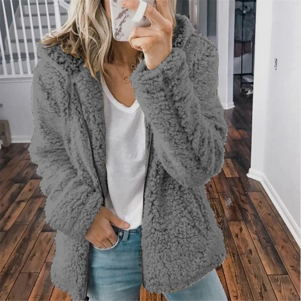 Sage | Hooded Zipped Borg Fleece Oversized Winter Jacket Teddy Coat Women