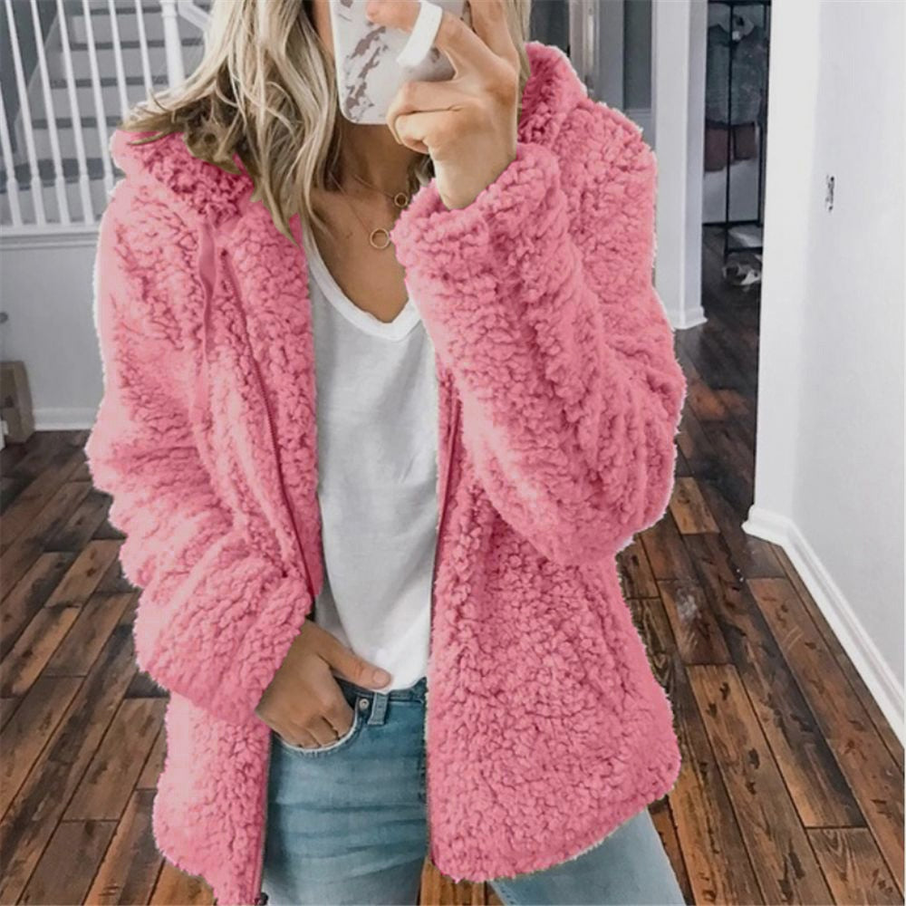 Sage | Hooded Zipped Borg Fleece Oversized Winter Jacket Teddy Coat Women