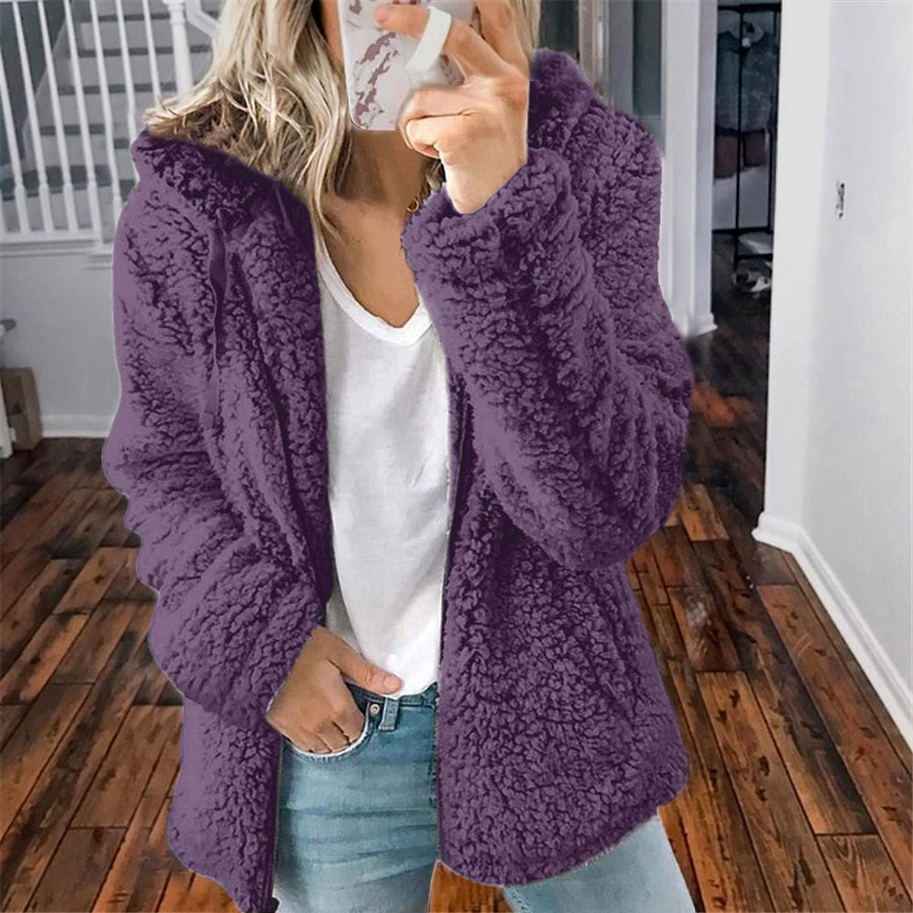 Sage | Hooded Zipped Borg Fleece Oversized Winter Jacket Teddy Coat Women
