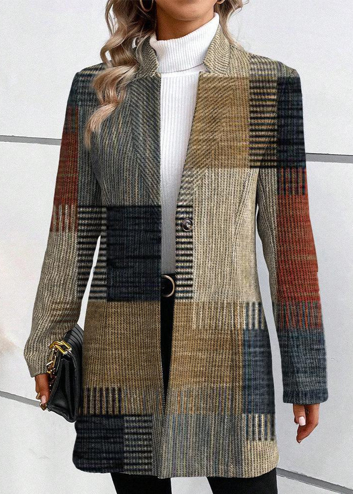 Longline Check Wool Coat with Bold Pattern - Multicolour
